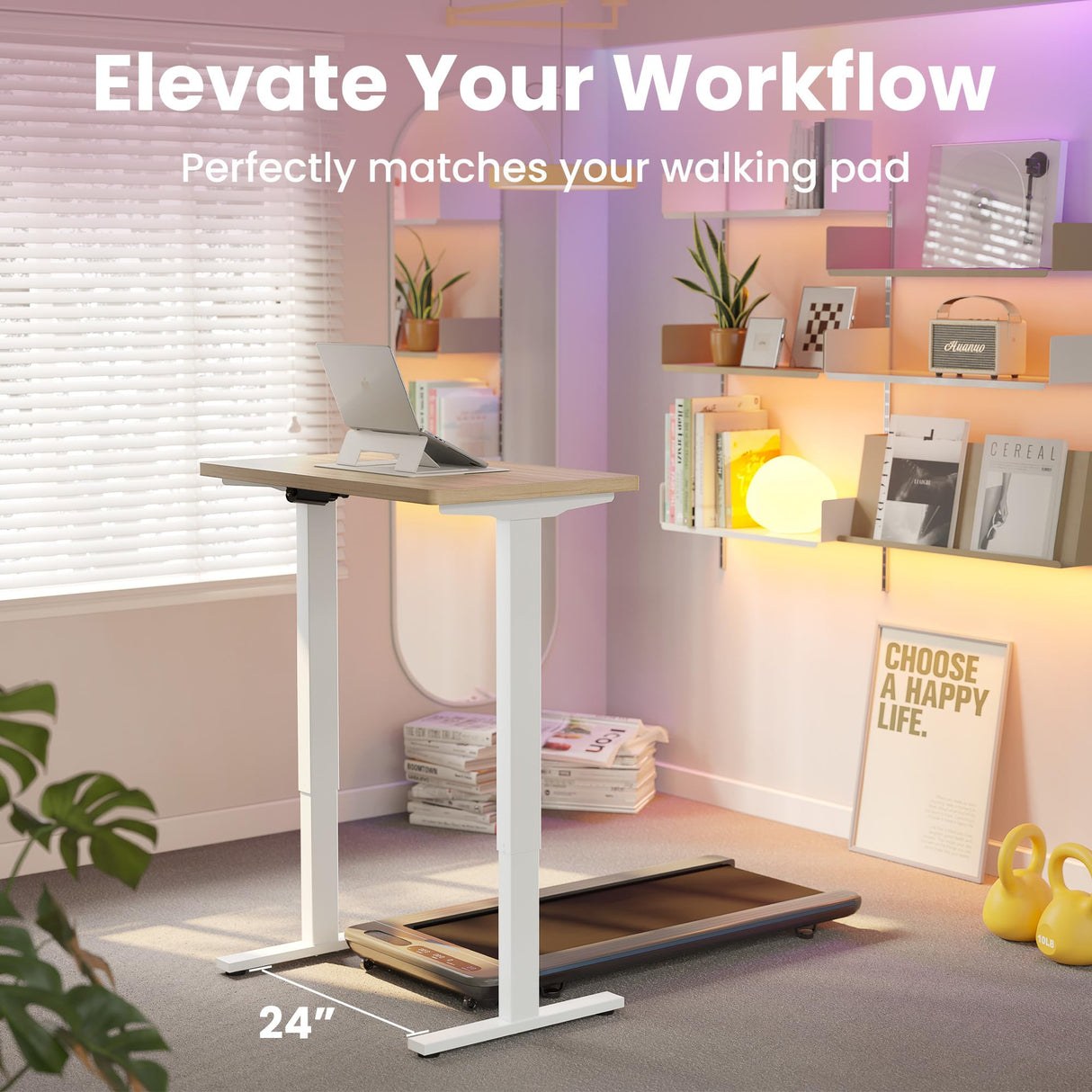 HUANUO 32" Small Electric Standing Desk Adjustable Height, 4 Memory Height Settings, Sit Stand Up Desk for Home Office & Computer Workstation, LightWalnut HUANUO