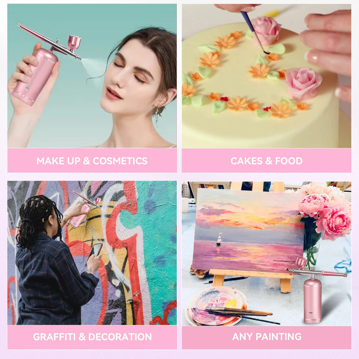 Airbrush Kit with Compressor - 48PSI High-Pressure, Non-Clogging Air Brush Set Cordless Rechargeable with 0.3mm Nozzle and Cleaning Brush for Nail Art, Makeup, Painting, and Cake Decorating LOISVI