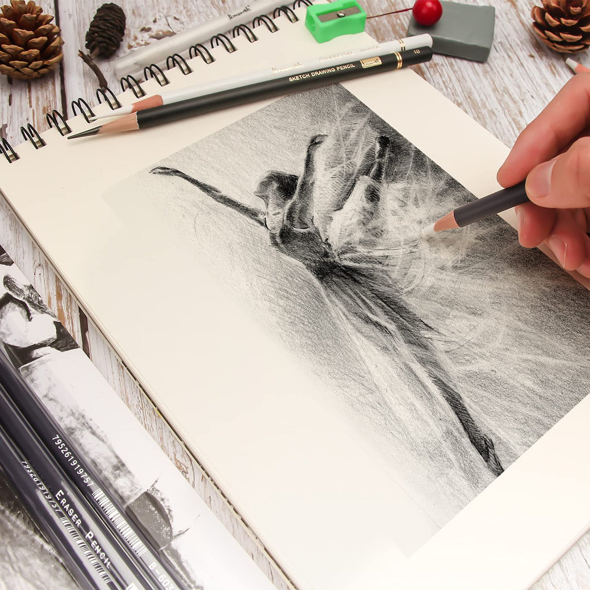 Brusarth 3pc Eraser Set - Fine Detail Eraser for Sketching, Charcoal Drawings & Colored Pencils Brusarth