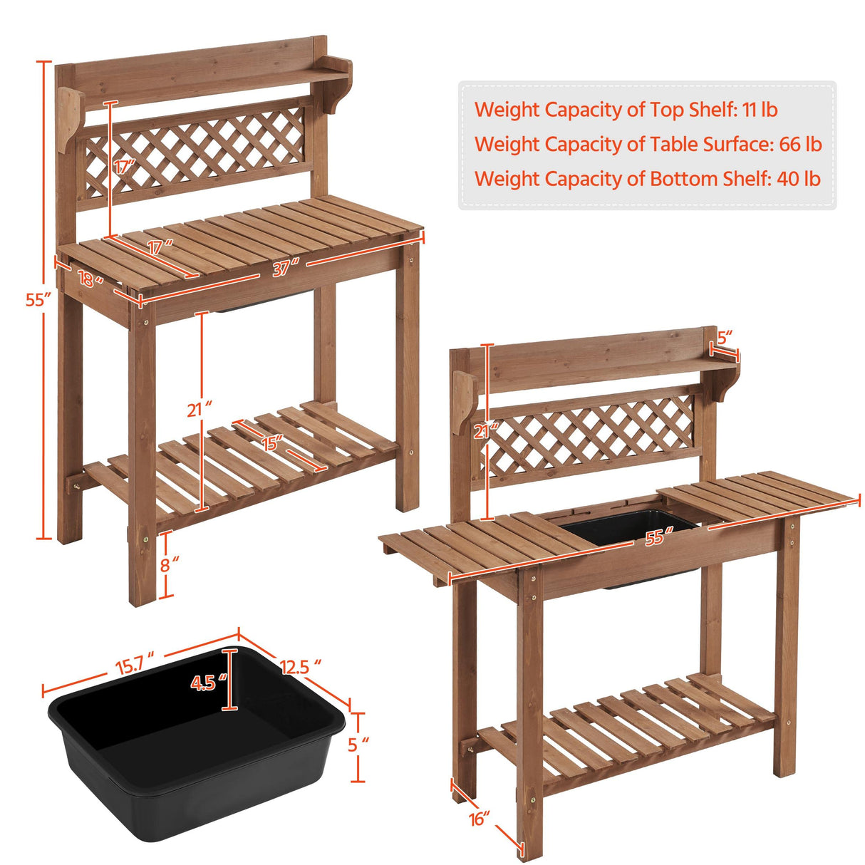 Yaheetech Potting Bench Table Outdoor Garden Horticulture Wooden Workstation Benches w/Sliding Tabletop/Removable Sink/Storage Shelf for Patio, Garden Furniture Wood Workstation,Brown Yaheetech