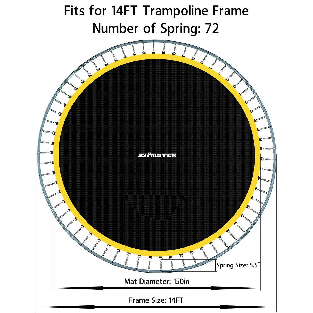 Replacement Trampoline Mat, Fits 14FT Round Trampoline with 72 V-Hooks Using 5.5" Springs, Jumping Trampoline Mat with 8 Rows of Stitching (Spring not Included) Zoomster