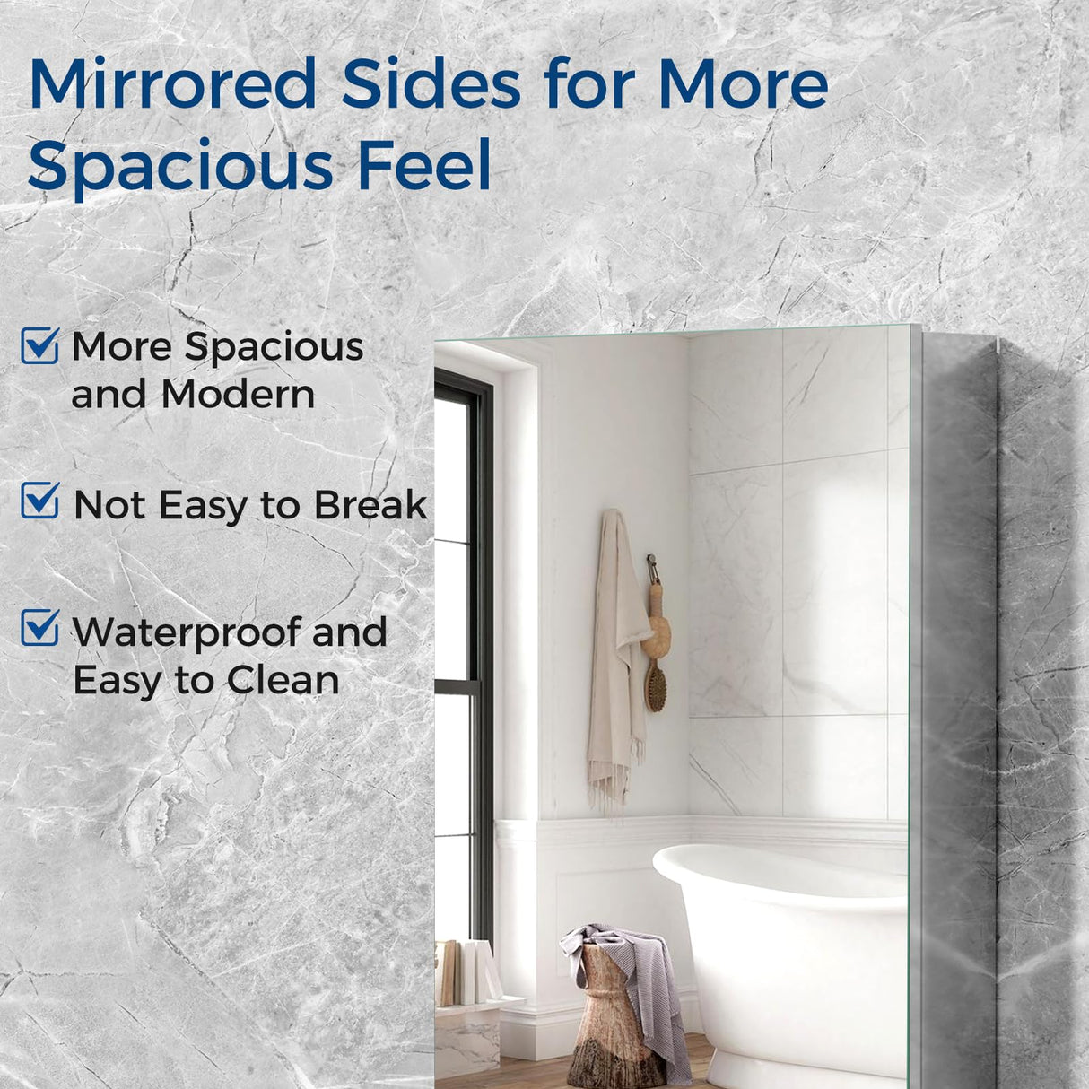 BROBIG Bathroom Medicine Cabinet with Mirror, 20x26 Recessed or Wall Mirror Medicine Cabinet with Storage Adjustable Glass Shelves, Beveled Edge Mirrored Door with Aluminum Cabinet Hinges BROBIG