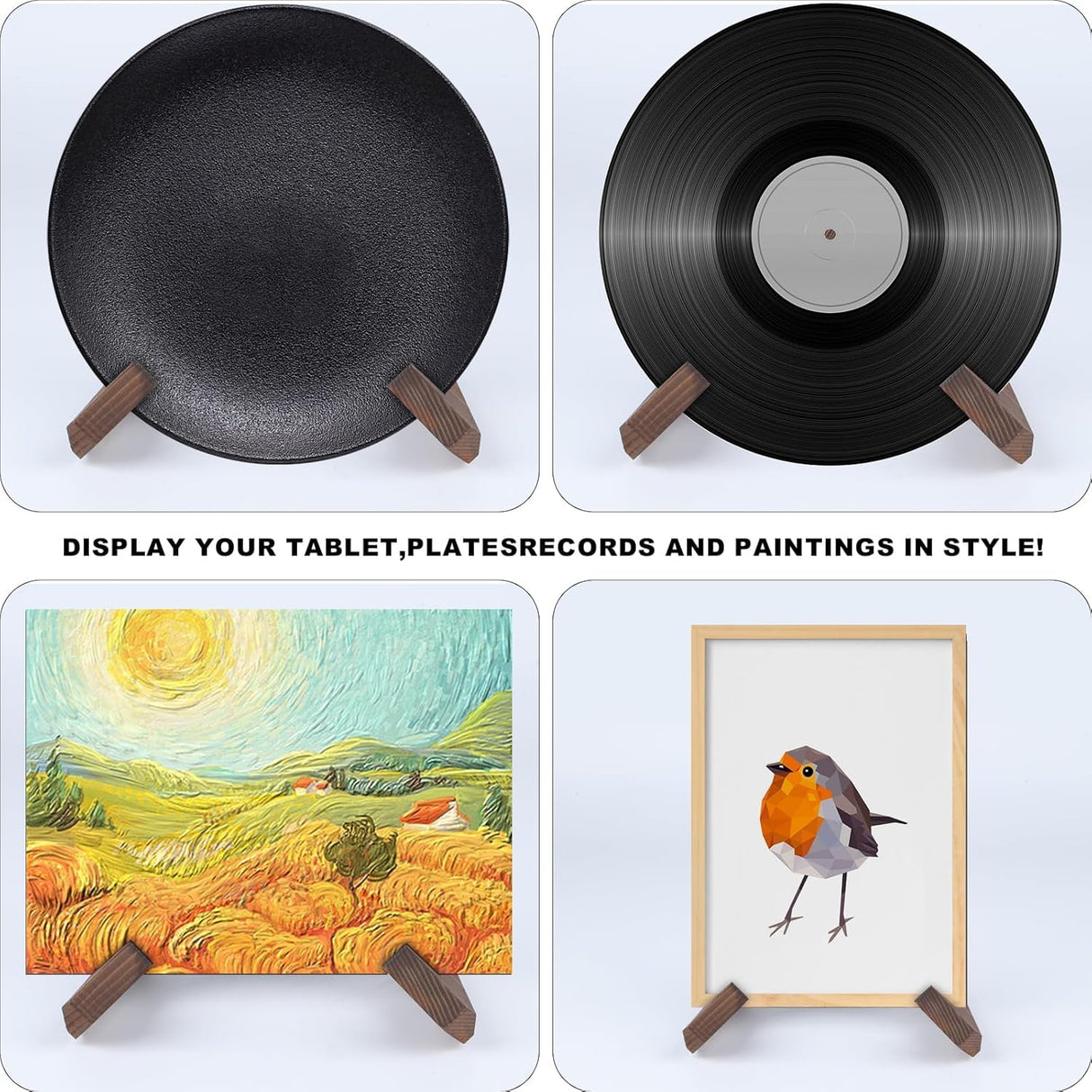 RUGLAMZHIP Wooden Plate Stand for Display, Wood Plate Display Stands, Plate Holder Display Stand, Picture Frame Stand Holder, Wood Recipe Cookbook Stand Easels for Display Pictures Photo (6.5 Inch ) RUGLAMZHIP