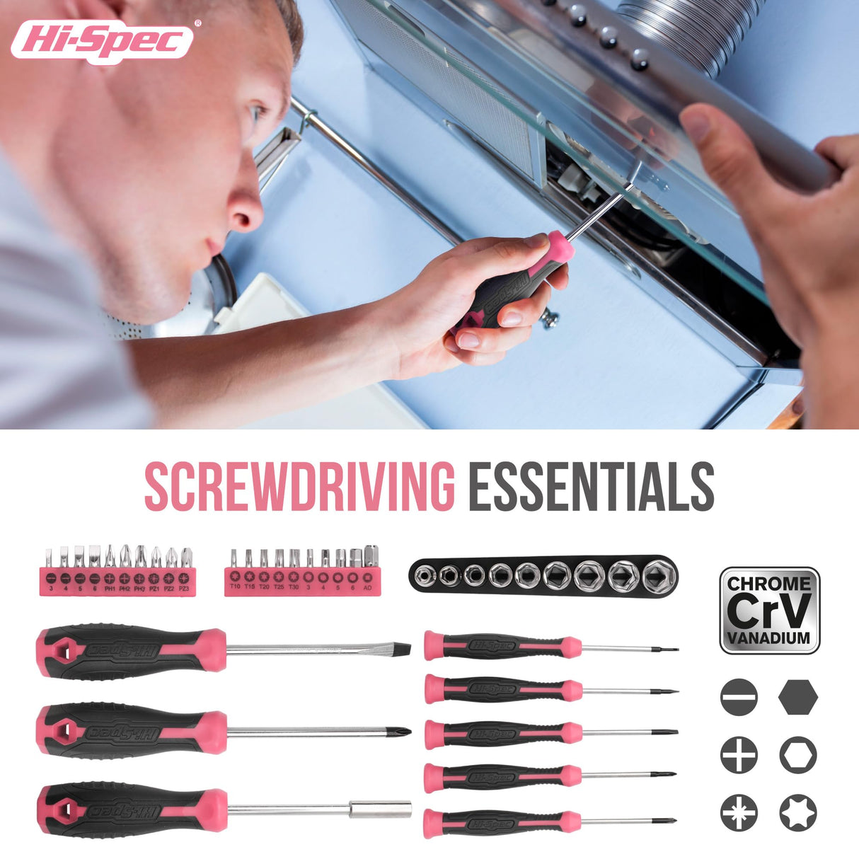 Hi-Spec 54pc Pink Tool Kit for Women – General Household DIY Tool Set. Pink Ladies Essential Hand Tools for Home, Apartment, Garage & Office Repairs with Plastic Toolbox Storage Case Hi-Spec