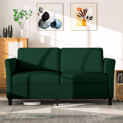 Valthie 60.6" Small Corduroy Loveseat Sofa, Mid-Century Modern 2-Seater Couch with Side Pockets for Small Spaces, Green– Perfect for Living Room, Bedroom, Office & Apartment