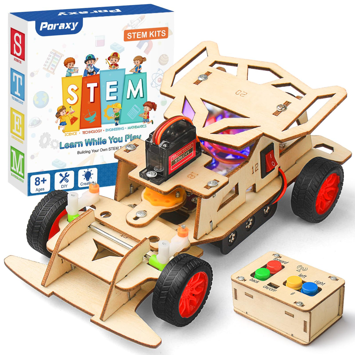 Poraxy STEM Toys for Boys Age 8-12, Building Remote Control Car, STEM Kits for Kids 8-10, Wooden 3D Puzzles 8-13 Science Projects Model, Birthday Gifts for 8 9 10 11 12 13 14 Year Old Teen Boys Girls Poraxy