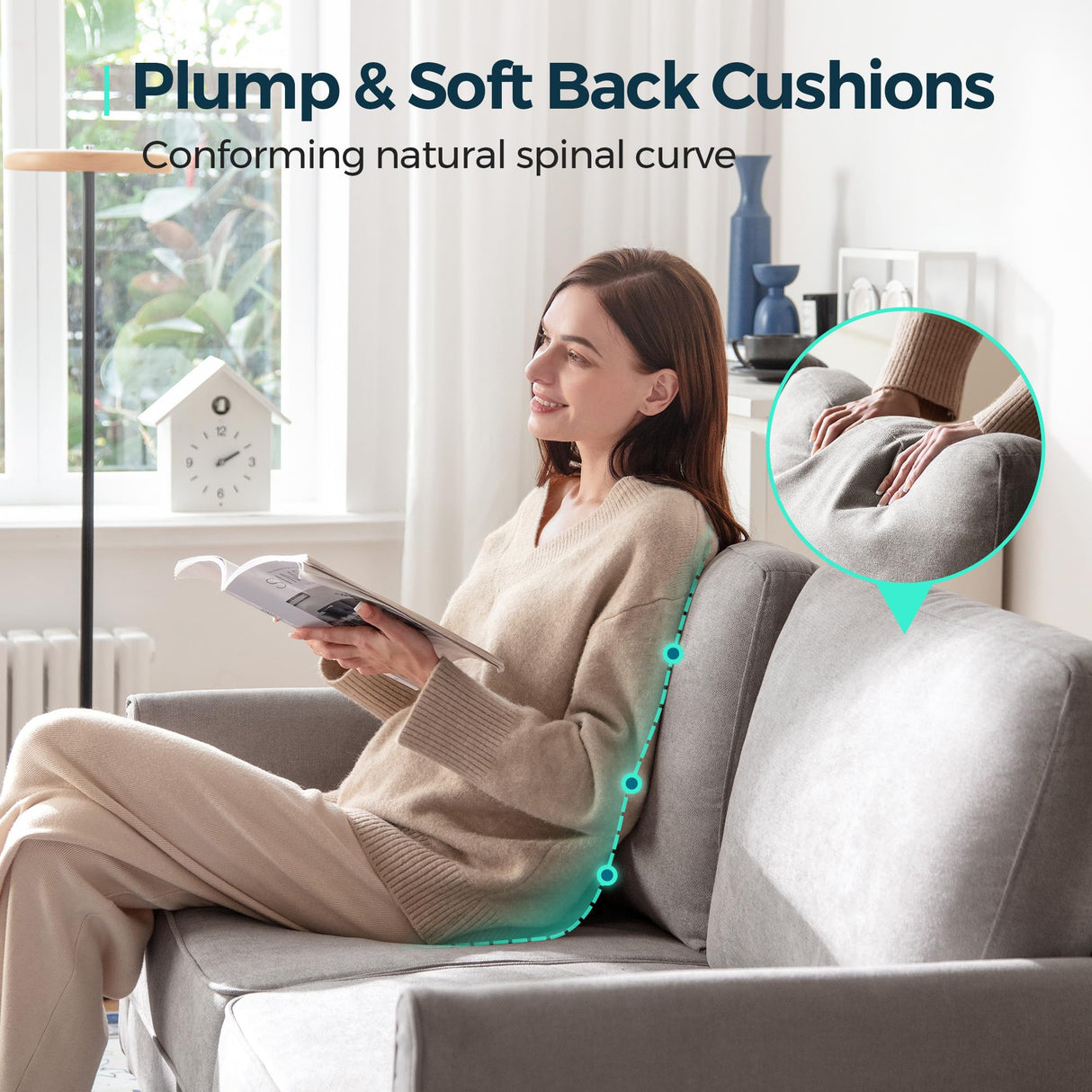 LINSY Loveseat Sofa Small Couch - Comfy 58" Small Loveseat for Small Spaces Modern Couches with Thick Cushion, Ergonomic Design Soft Sofa for Living Room Bedroom Apartment (Grey) LINSY