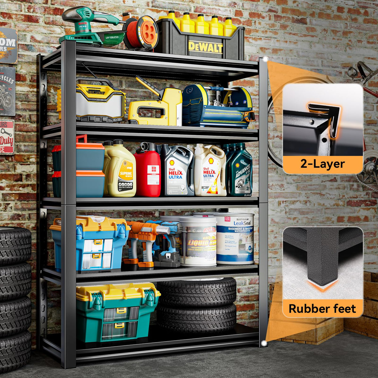 72" H Adjustable Garage Shelving 2500LBS Storage Shelves 5-Tier Heavy Duty Metal Shelves Organization Utility Industrial Shelves Rack for Garage Warehouse Pantry Basement,Black (19.6" D×59" W×72" H) Guomao