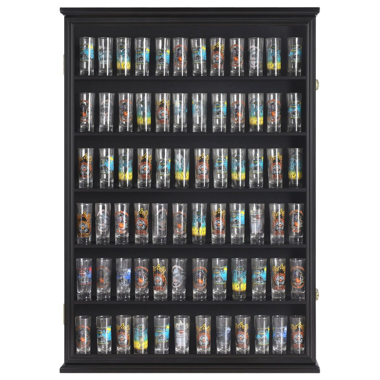 Large 144 Shot Glass Display Case Rack Solid Wood Cabinet Holder Wall Curio Cabinet Shadow Box for Action Figures Small Figurines - Lockable with UV WoodArtSupply