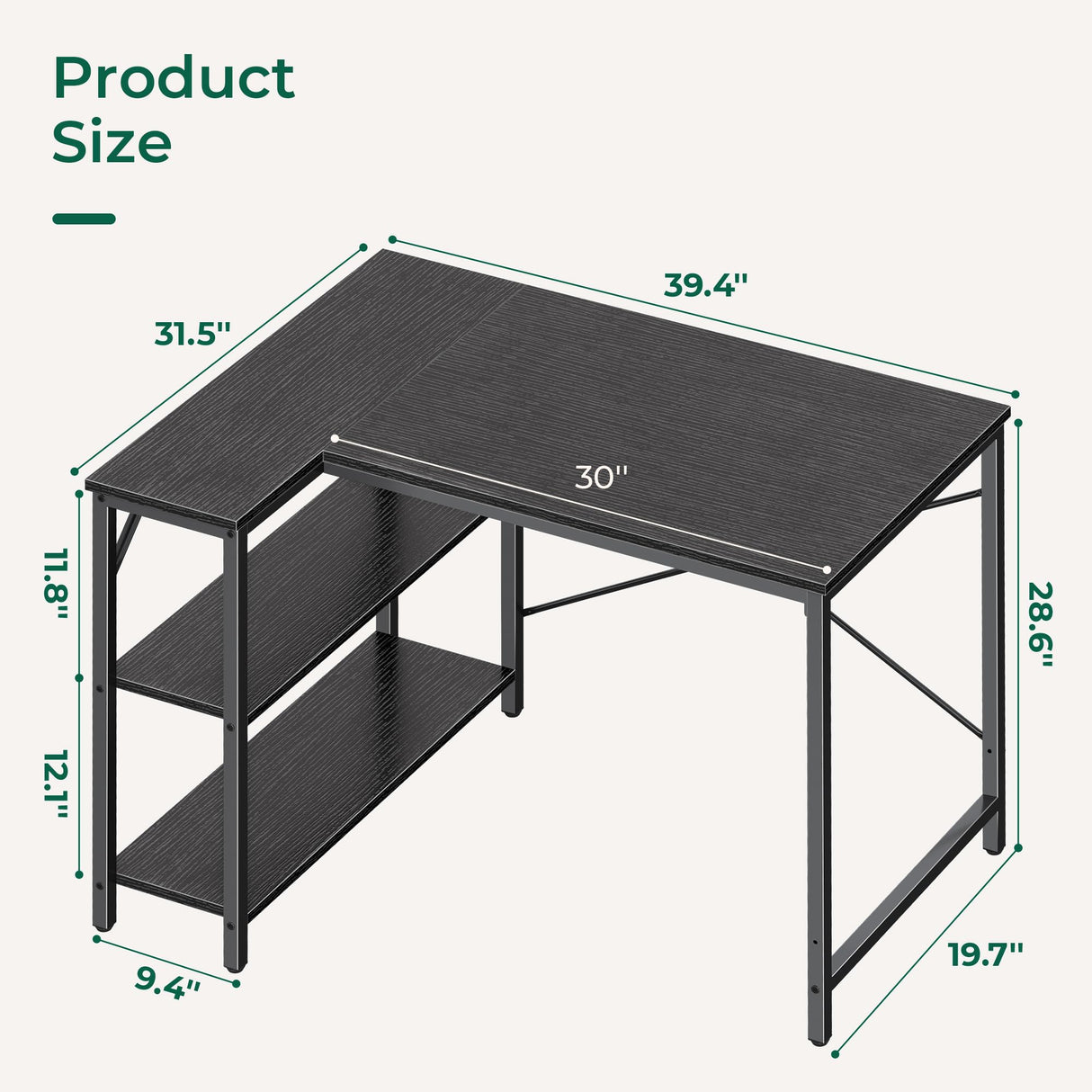 Huuger L Shaped Desk, 39 Inches Computer Desk with Reversible Storage Shelves, Gaming Desk, Corner Desk Home Office Desks, Writing Desk Study Desk with Metal Frame, Black Huuger