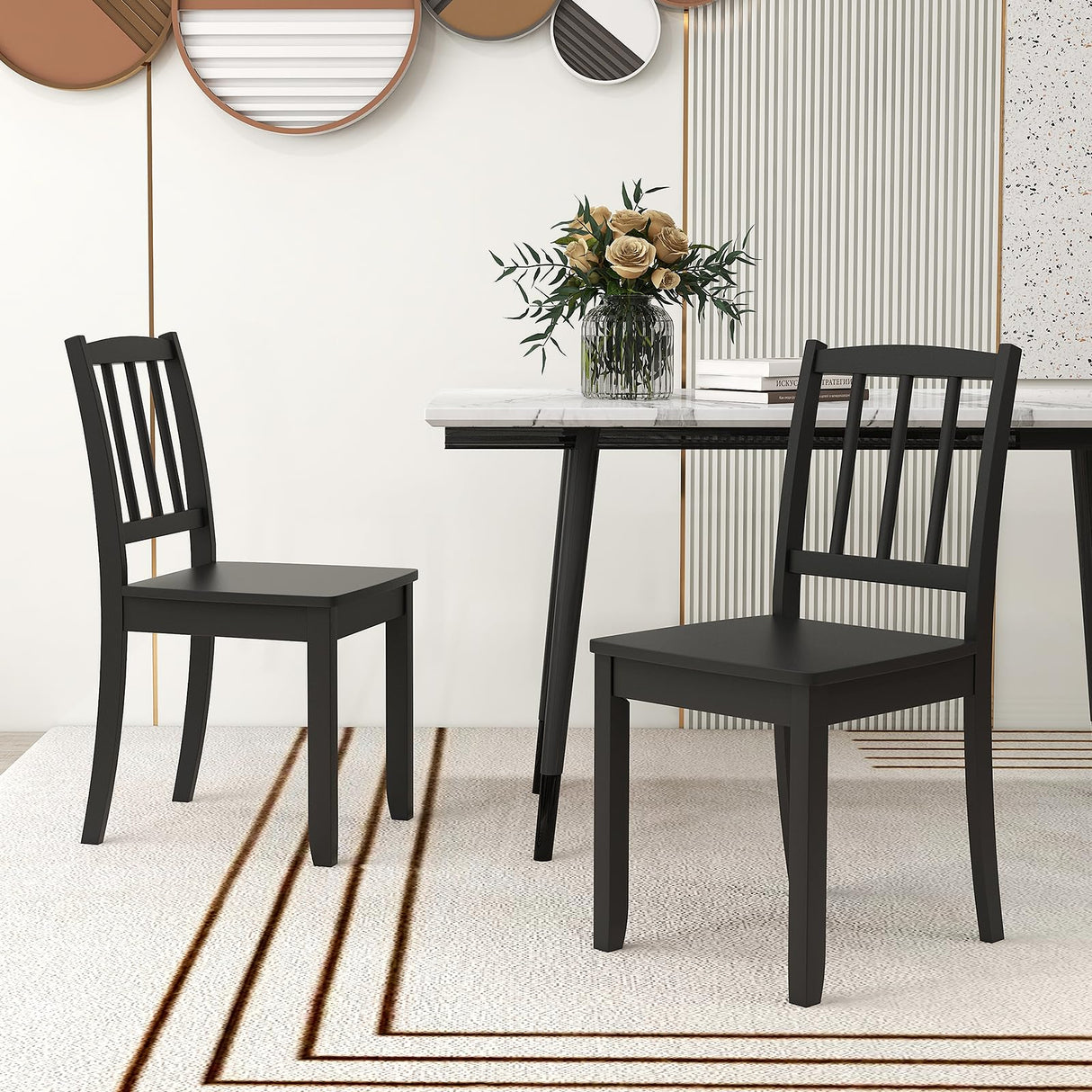 Giantex Farmhouse Dining Chairs Set of 4, Modern Kitchen Chairs w/Rubber Wood Legs & Curved Backrest, Ladder Back Diner Chairs, Wooden Side Chairs for Study, Dining Room, Load 400 LBS, Black Giantex