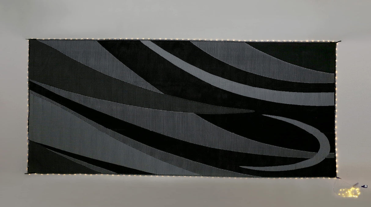 Stylish Camping LED Illuminated Patio Mat - Reversible RV Home Mat, White/Black with LEDs Light, 8x18 Stylish Camping