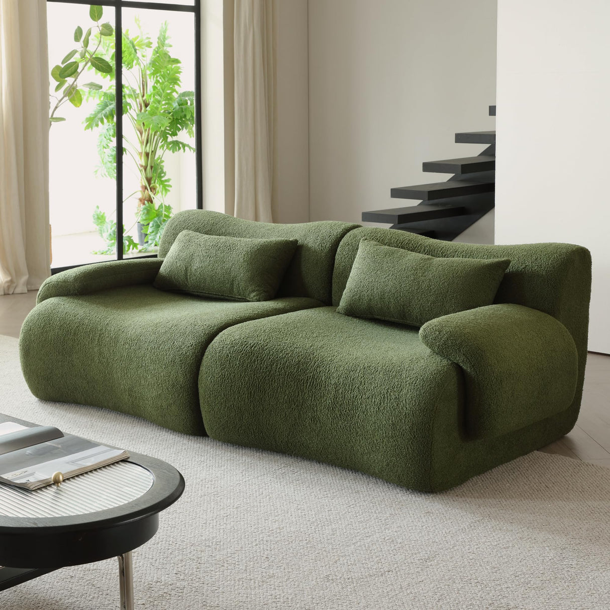 Rubikliss Cloud Sectional Sofa for Living Room, 78'' Boucle Boneless Loveseat with 2 Pillows, Modern Oversized Deep Seat Modular Sectional Sofa, High-Density Foam, No Assembly (Green) Rubikliss
