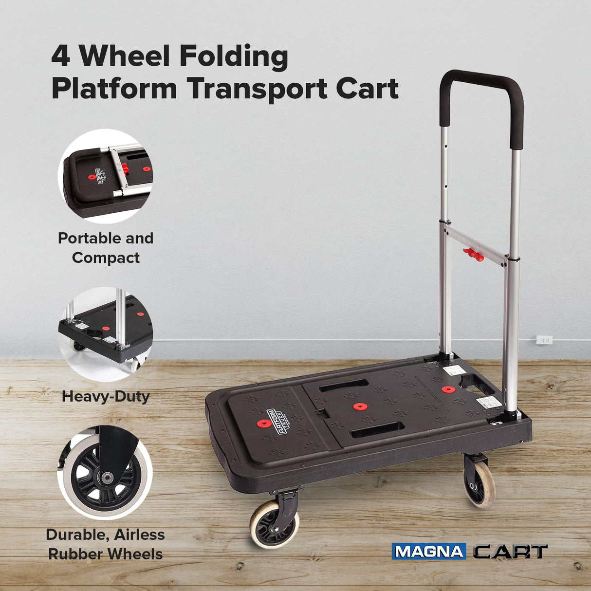 Magna Cart 4 Wheel Folding Platform Dolly Cart made from Heavy-Duty and Durable Aluminum with 300 Pounds Capacity, Lightweight, Silver Magna Cart