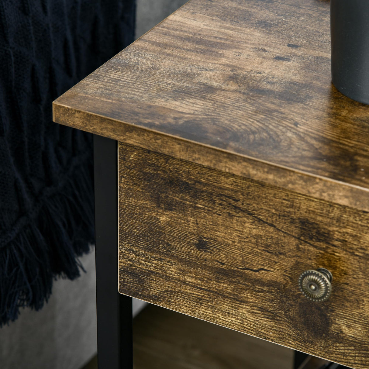 HOMCOM Side Table with Wireless Charging Station and 2 USB Ports, 2-Tier Small End Table with Storage, Drawer for Living Room, Rustic Brown HOMCOM