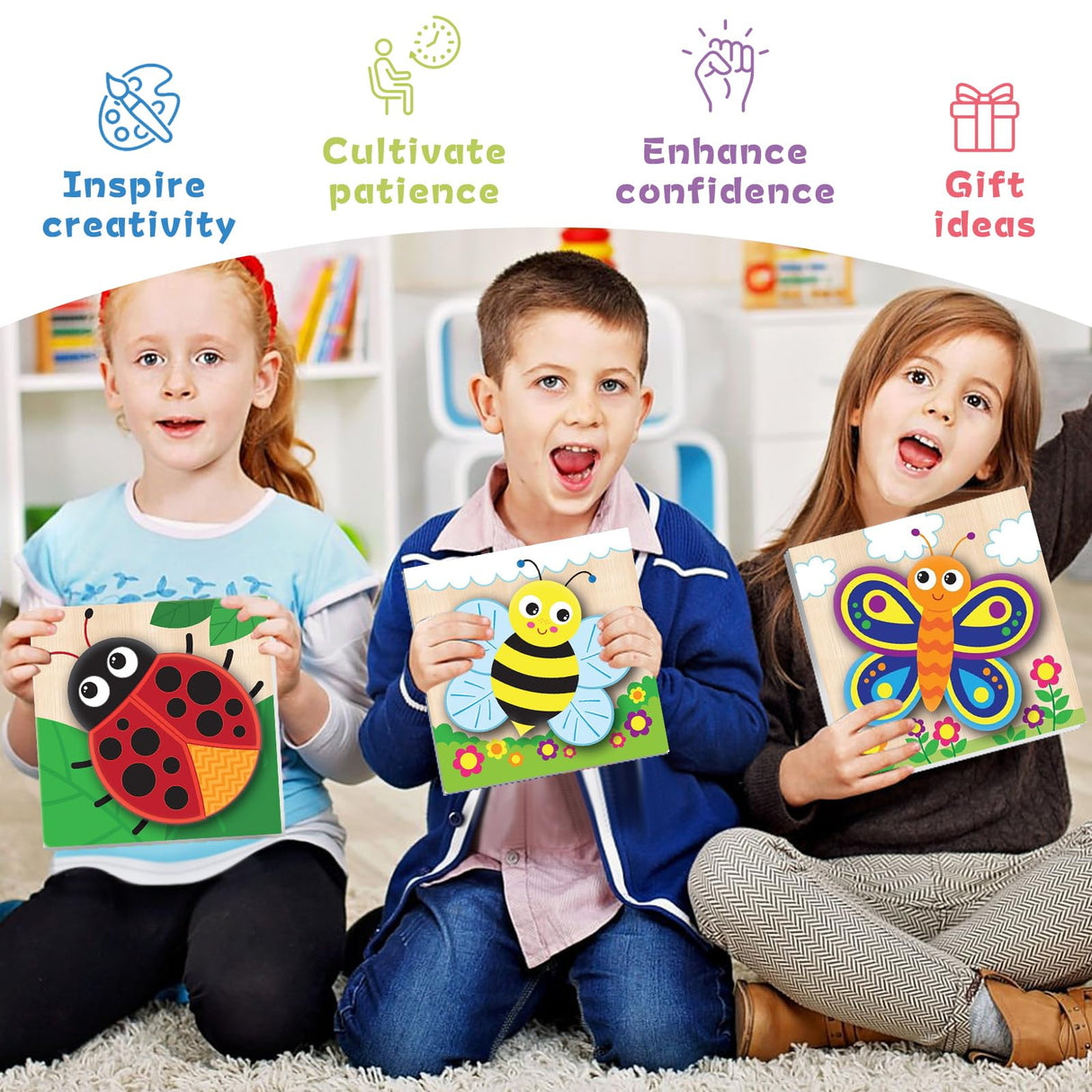 Framed 4 Pack Paint by Numbers Kit for Kids, Cute Cartoon Paint by Number for Kids Ages 4-8 Easy Kids Paint by Number Kits Age 8-12, DIY Acrylic Oil Painting by Numbers for Home Wall Decor 8x8 Inch Fountor