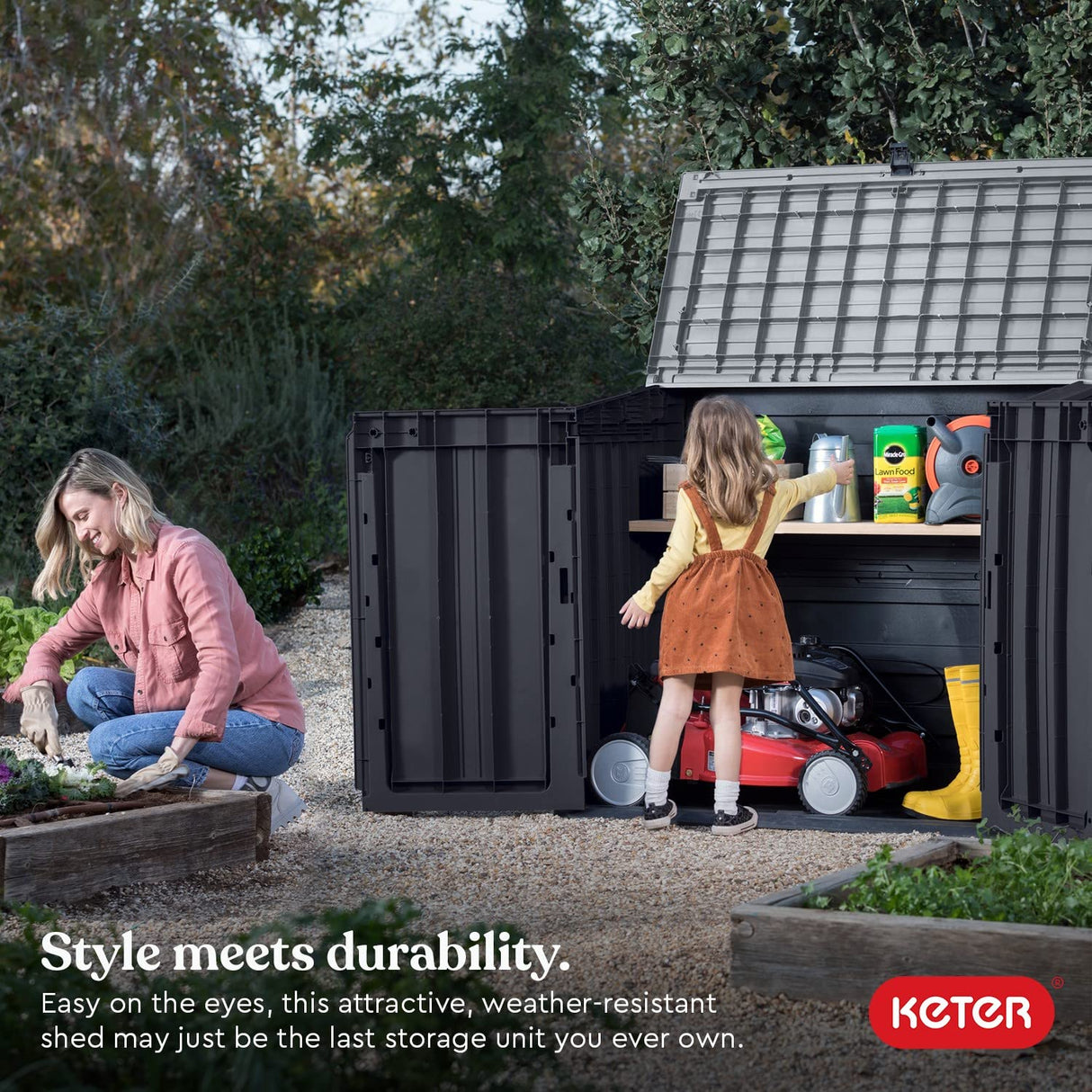 Keter Store-It-Out Prime 4.3 x 3.7 ft. Outdoor Resin Storage Shed with Easy Lift Hinges, Perfect for Yard Tools, Pool Floats and Garden Accessories, Black Keter