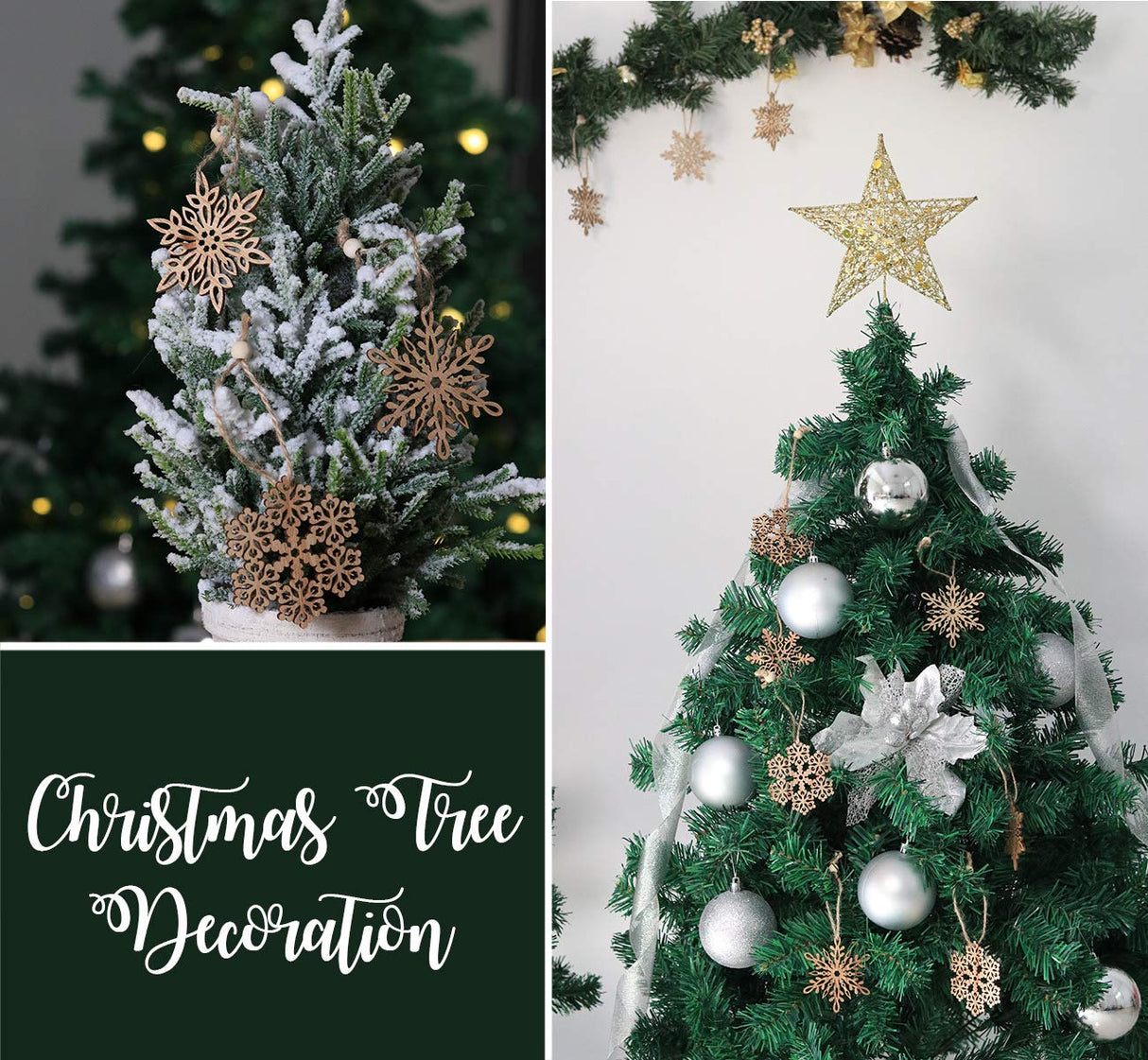 ilauke 12pcs Wooden Snowflakes Decorations 3 inch Christmas Ornaments Wood Hanging Ornament Rustic Farmhouse Christmas Craft Supplies ilauke