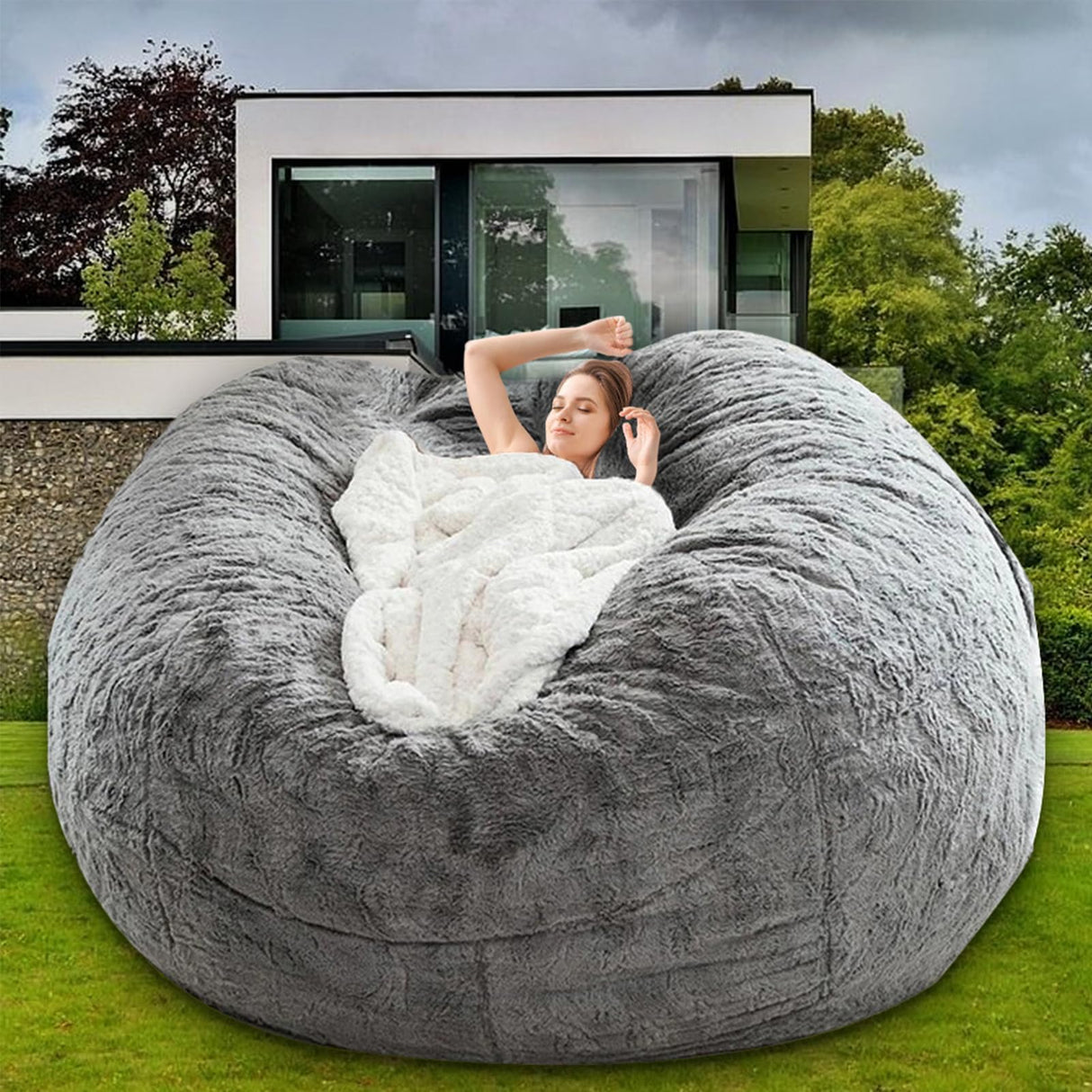 HDMLDP Bean Bag Chair for Adults Kids Without Filling Comfy Fluffy Giant Round Beanbag Lazy Sofa Cover for Reading Chair Floor Chair, 6FT, Grey HDMLDP