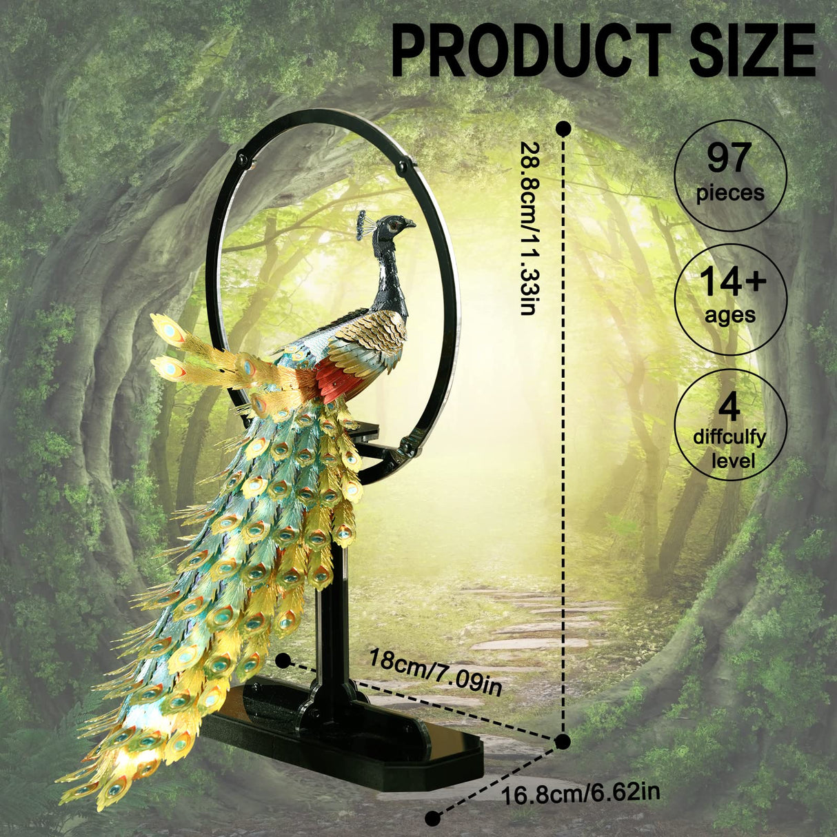 Piececool 3D Puzzles for Adults, Gorgeous Peacock 3D Metal Model Building Kits, Challenging Brain Teaser 3D Puzzles DIY Assembling Crafts Kit Creative Gfits Home Decor Piececool