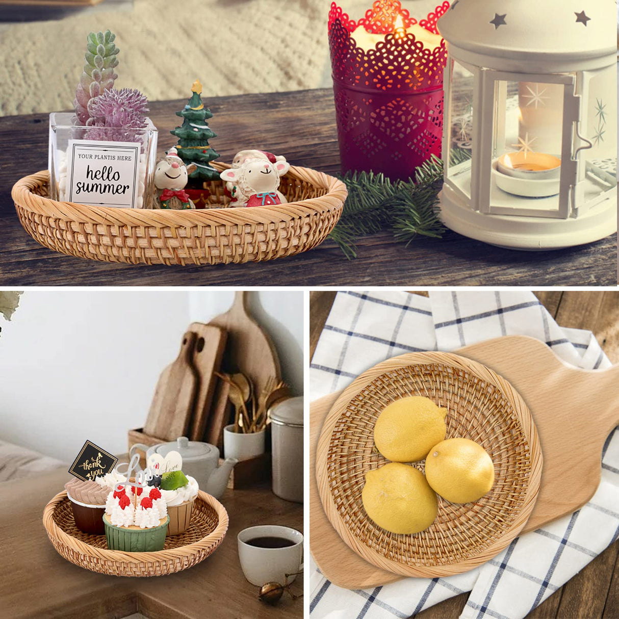 Hipiwe Small Key Basket Bowl for Entryway 7.6" Round Woven Wicker Basket Snacks Fruit Candy Serving Basket Tray Rattan Organizer Basket for Keys Wallet Cell Phone Hipiwe