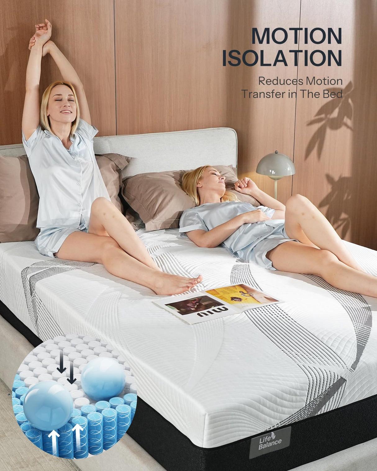 14 Inch Hybrid Mattress Queen Size, Cooling Hybrid Mattress Made in USA, 3-Zone Individual Pocket Spring Mattresses Supportive & Pressure Relief, Lyocell Cover& Bamboo Charcoal Memory Foam Mattress Life Balance