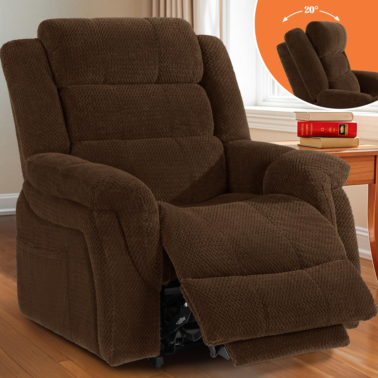 Neioml Three Motor Power Lift Chairs Recliners for Big and Tall Elderly- 180°Large Lay Flat Lift Chair- Power Headrest-Infinite Position-Heat & Vibration Massage (Chocolate) Neioml