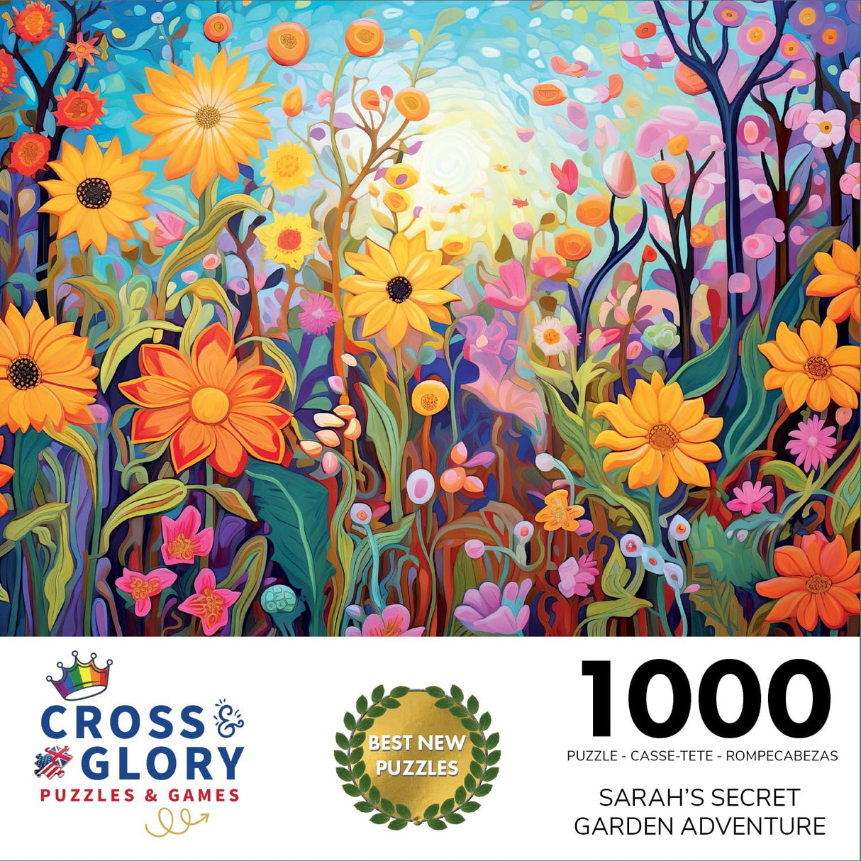 Cross & Glory - Sarah's Secret Garden Adventure - 1000 Piece Jigsaw Puzzle for Adults | Flower Garden Theme | Artistic Challenge | 20x27 Inches | Flower Puzzle Cross & Glory