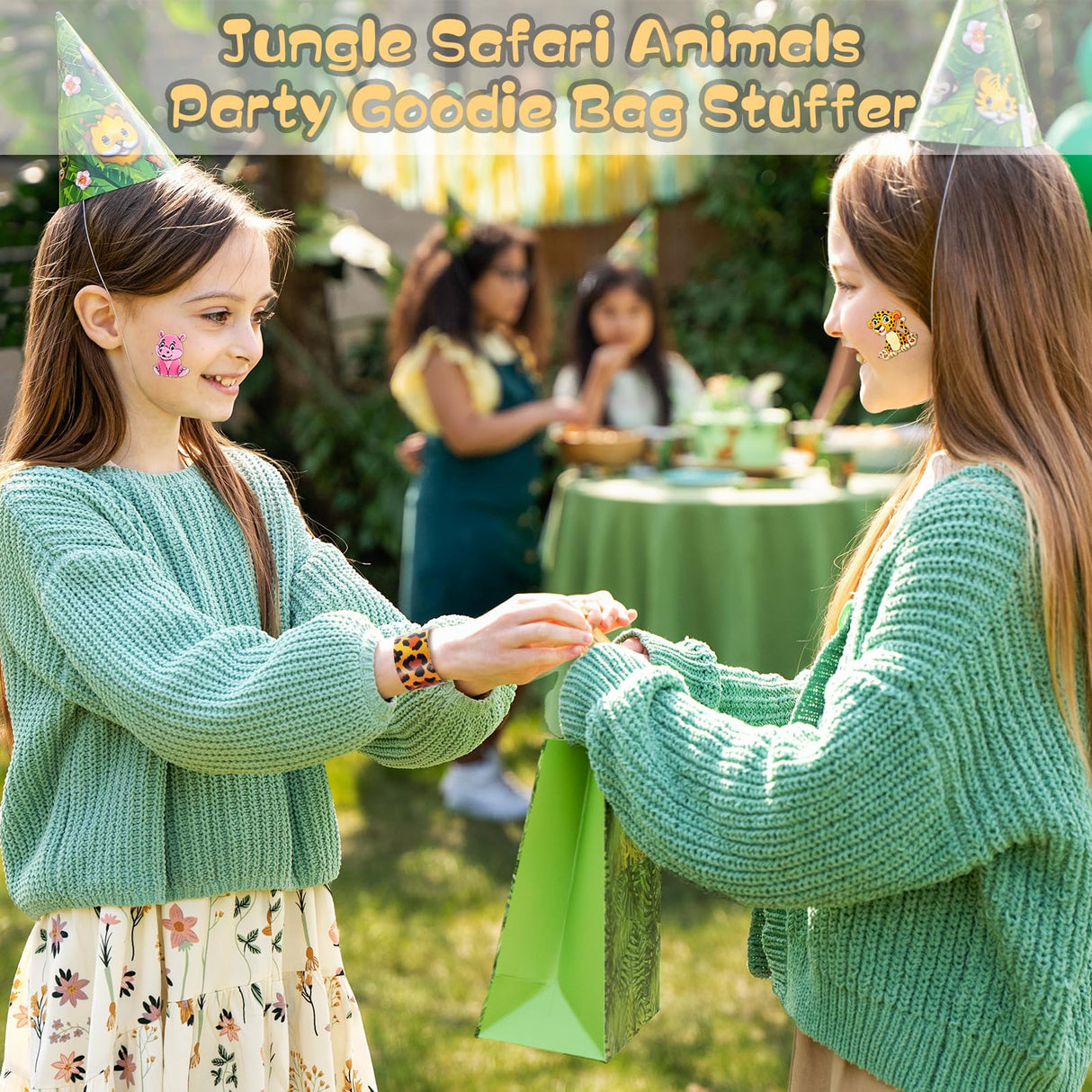 BenLouis 96Pcs Jungle Safari Party Favors Zoo Animals Coloring Books Crayons Sticker Stampers Slap Bracelets Set Bulk Classroom Prizes for Kids Wild One Party Baby Shower Goodie Bags Fillers BenLouis