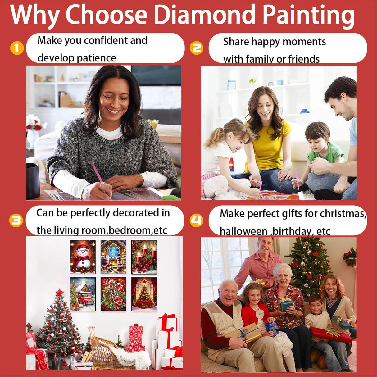 6 Pack Christmas Diamond Art Kits for Adults - Christmas 5D Diamond Painting, Gem Art for Adults, Gem Painting Kits for Wall Home Decor Arts Craft 12x16inch ajepon