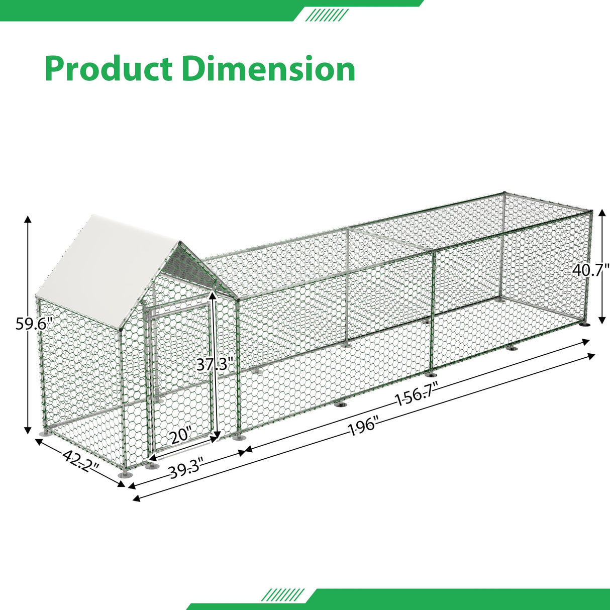 Metal Chicken Coop, 16x3x5ft Outdoor Walk in Chicken Coop with Run for Yard, Hen Duck House with Waterproof Roof Cover and Door MegaChoice