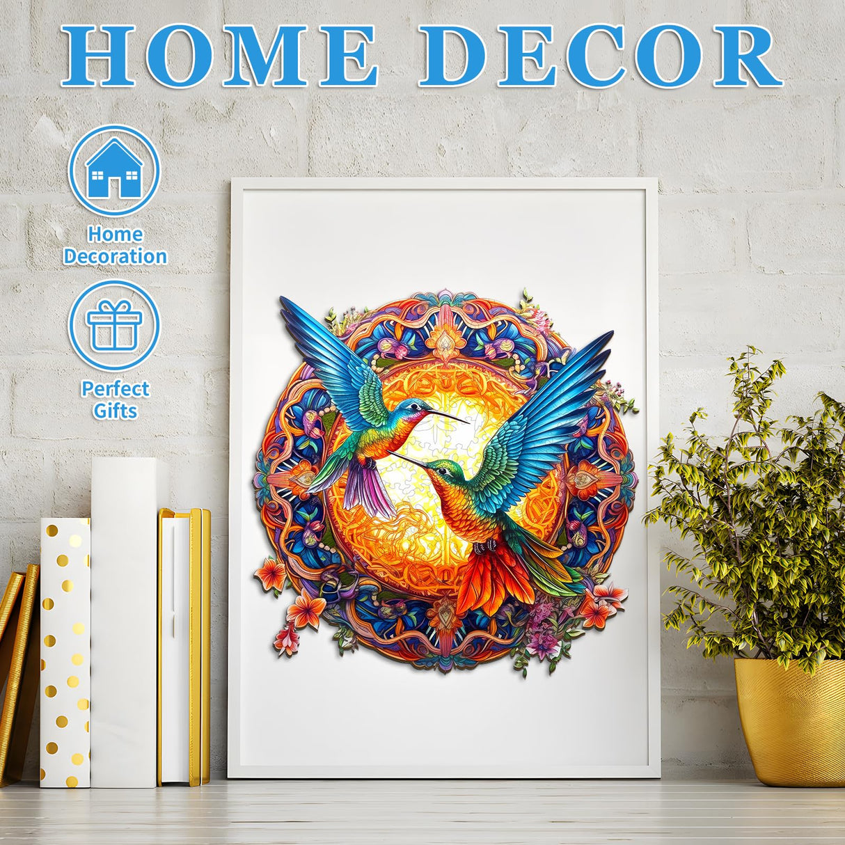 Woodemon Wooden Jigsaw Puzzles, Mandala Hummingbirds (200pcs-M-11.8 * 11.8in) Wooden Puzzles for Adults Kids, Unique Shape Animal Wood Puzzles Adults Christmas Puzzles Xmas Birthday Gifts Woodemon