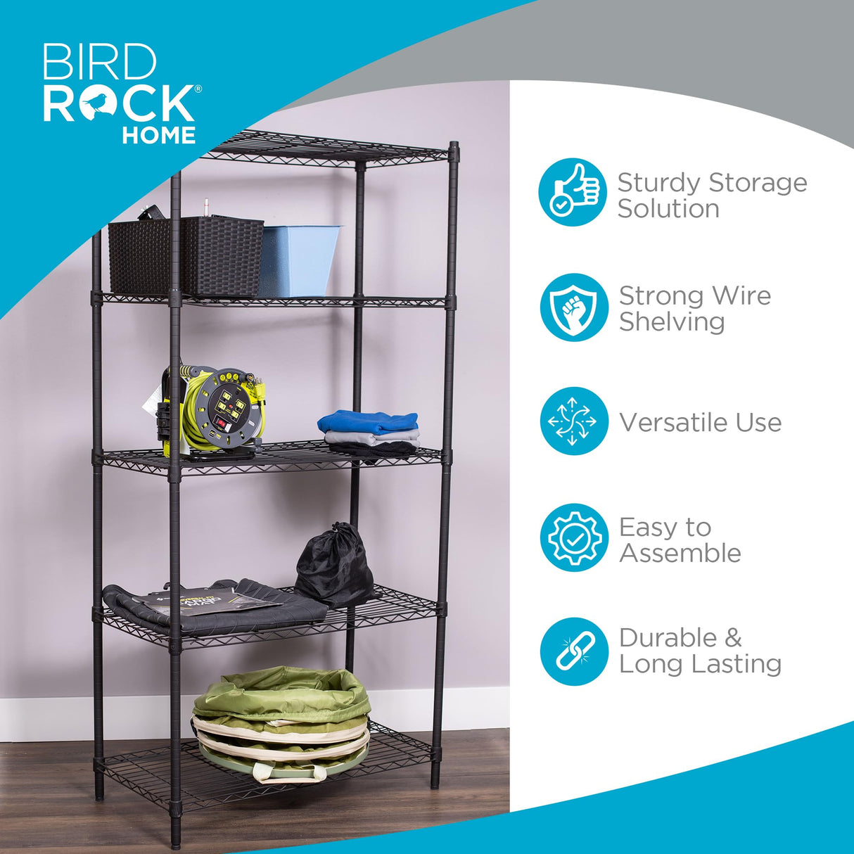 Internet's Best 5-Shelf Adjustable Wire Shelving | Heavy Duty Storage Rack | Metal Shelf for Garage, Restaurant, Industrial Use - Wide Unit Shelves, Sturdy Steel Frame | Black | 36" W x 18" D x 72" H Internet's Best