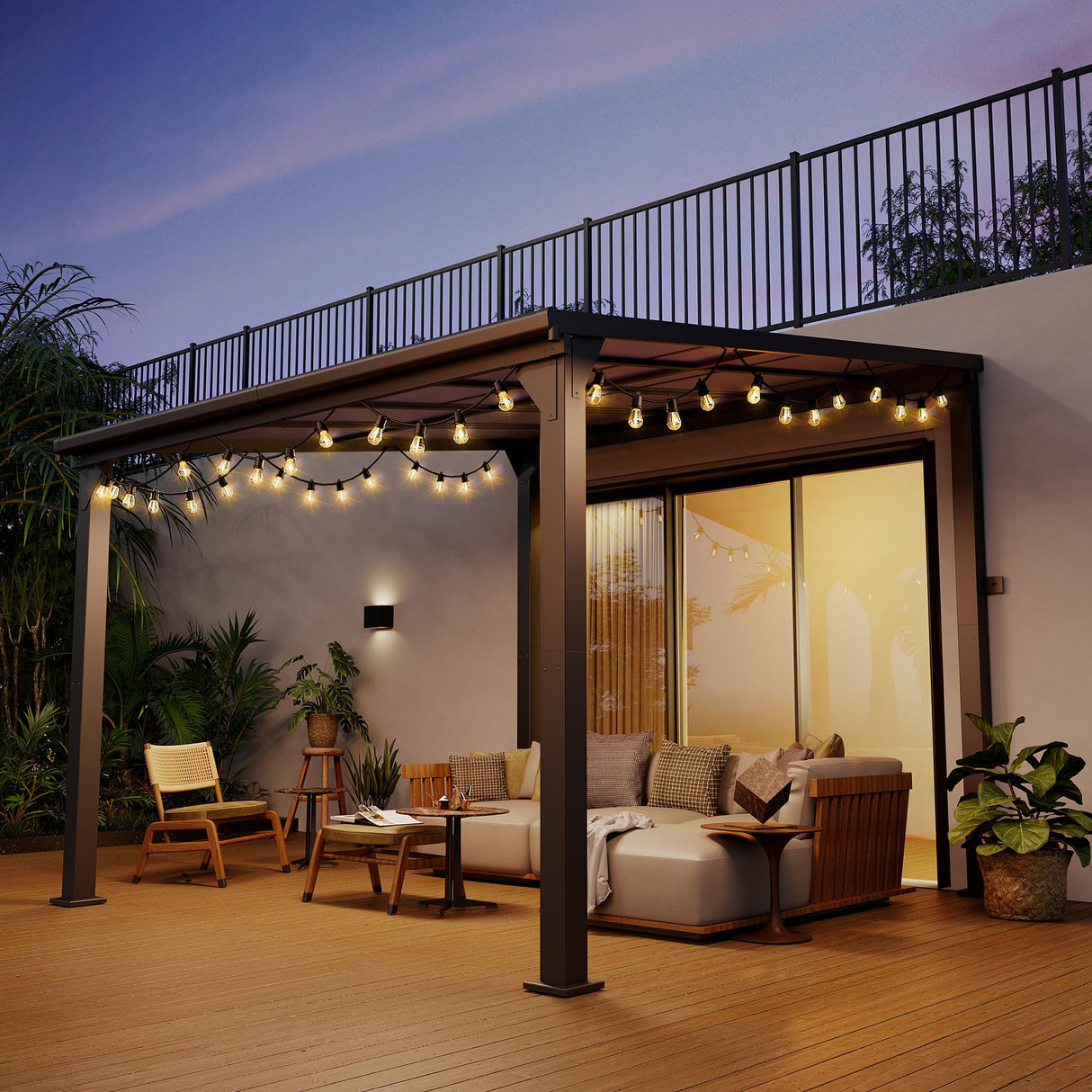 Pamapic 10 * 10FT Wall Mounted Gazebo,4*4 Inch Thickened Pillars & Enlarged Base,Outdoor Hardtop Lean to Pergola,UV Resistant Polycarbonate Roof,Aluminum Frame Pergola,Outdoor Patio Awnings for Lawn Pamapic