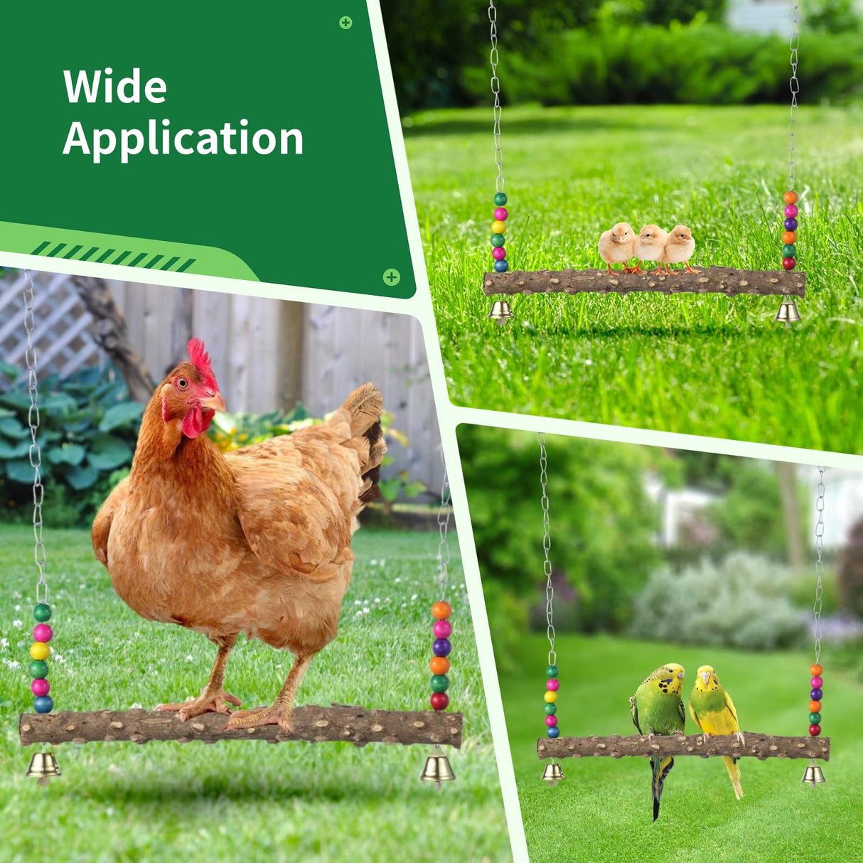 2PCS Chicken Bird Swings, Chicken Perches, Natural Wooden Swing Toys, Wood Stands for Chick, Chicken Coop Accessories, Coop Swings for Chicken Birds, Parrots, Hens BATTIPAW