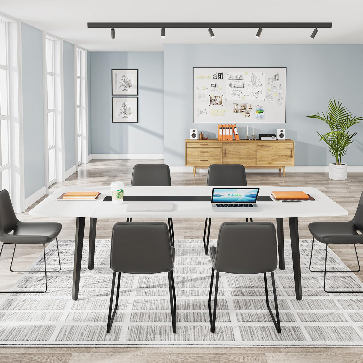 Tribesigns 6FT Conference Table, 70.86L x 35.43W x 29.52H Inches Boat Shaped Meeting Table, Modern Seminar Table for Office Meeting Conference Room (6ft, White & Black) Tribesigns