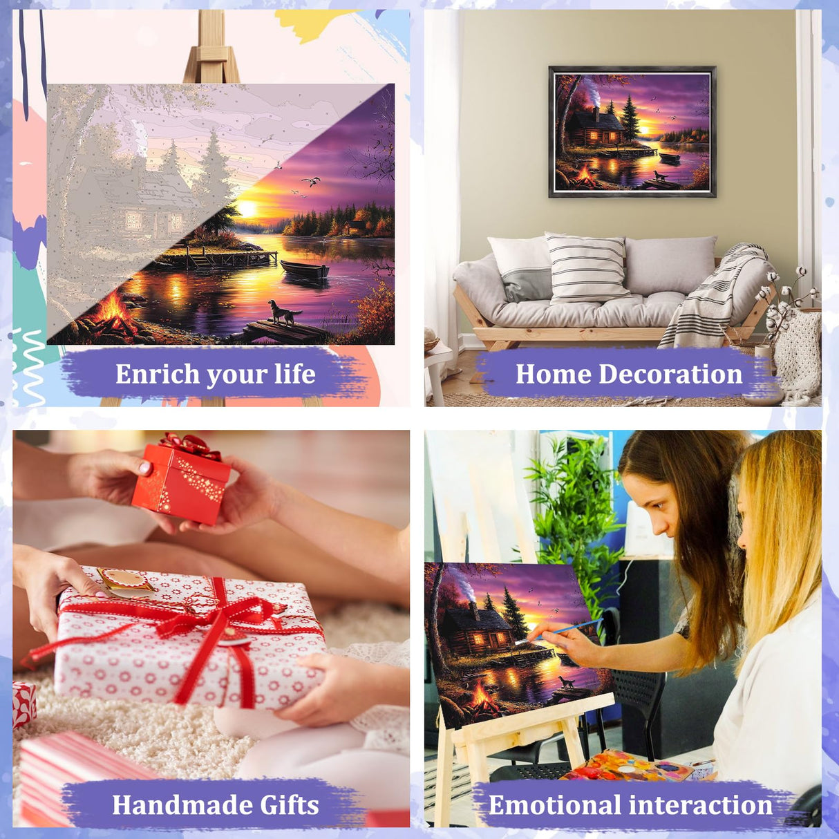 MAXBYE Lake House Paint by Numbers Kits for Adults Beginner, Autumn Landscape Adult Paint by Number On Canvas, Easy Oil Painting Kits for Home Wall Decor Gift 16x20 Inch MAXBYE