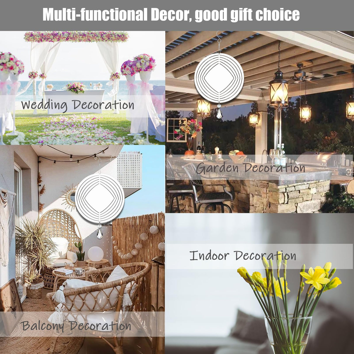 4Pack 8inch Sublimation Wind Spinner Blanks 3D Aluminum Metal Wind Sculpture Kinetic Spinners for Yard and Garden Indoor Art Ornaments Hanging Decoration (Geometric) WindMage