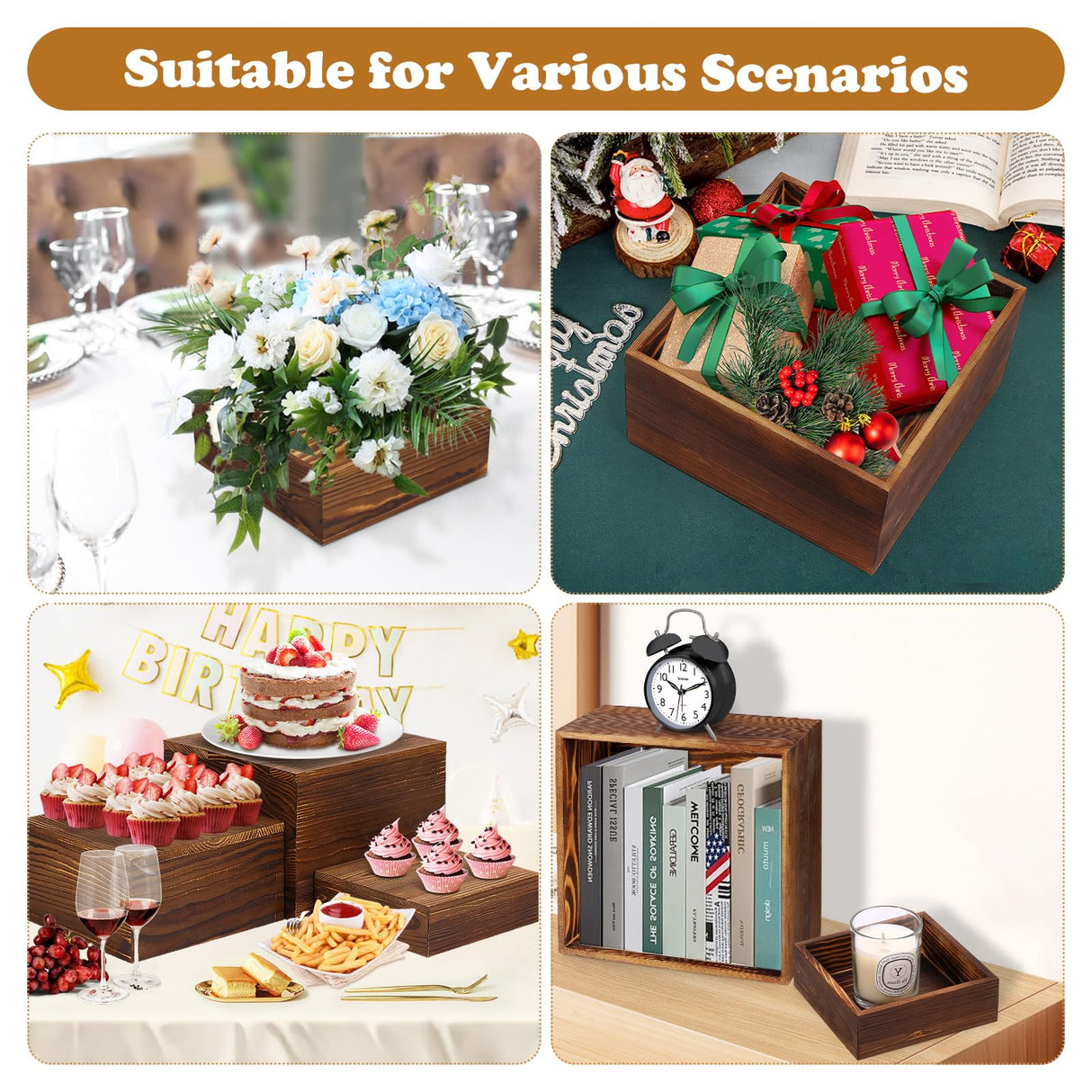 6 Pack Wooden Risers Display Stands Square Buffet Risers for Party Wood Cake Stands Rustic Cupcake Stands Wooden Crates for Display Wood Risers for Decor Wooden Food Display Risers Nesting Risers LEIFEOSH
