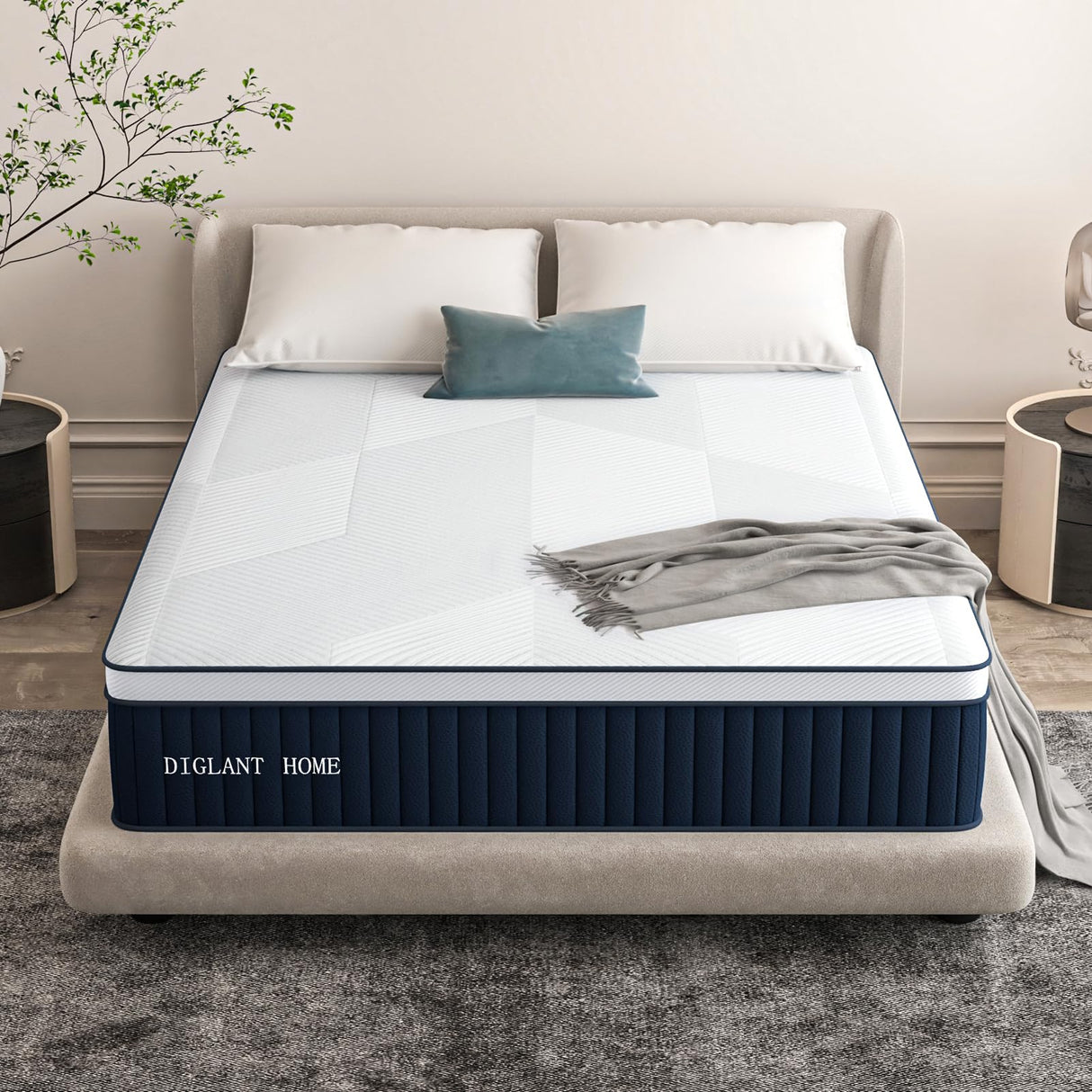 California King Mattress, DIGLANT 14Inch Medium Plush Supportive Memory Foam Hybrid Mattress, Pressure Relief 7-Zone Individual Pocket Springs Calking Mattress in a Box, CertiPUR-US Certified, 72"*84" DIGLANT