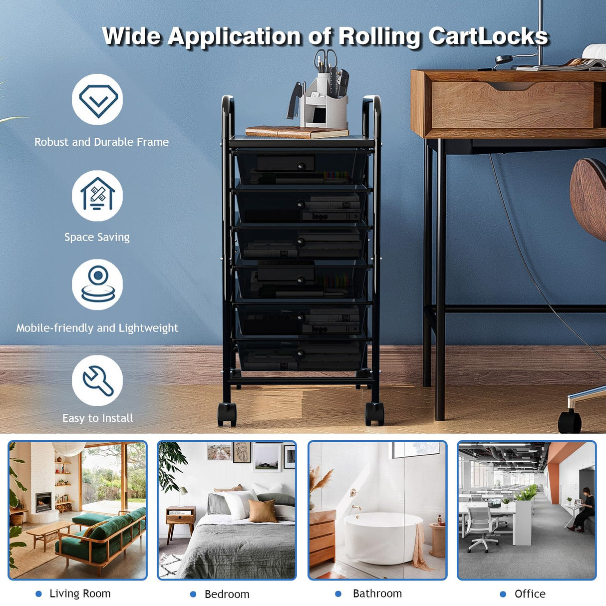 6 Tier Rolling Cart with 6 Drawers, Multipurpose Craft Cart Storage Cart on Wheels, Plastic Utility Cart Storage Organizer Cart for Classroom, Office, Bathroom,Home, Beauty Salon Storage NRSUEN