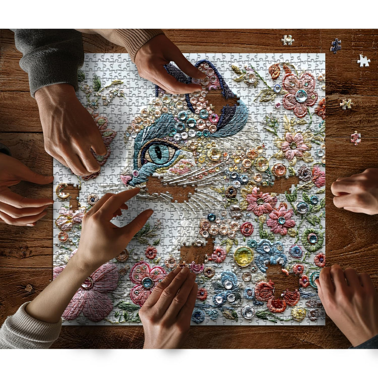 Impossible Cat Puzzles for Adults 1000 Pieces,PICKFORU Kitten Flower Puzzle Unique Art, Beauty Animal Kitty Cat Jigsaw Puzzle Floral, Colorful Hard Challenging Puzzle PICKFORU