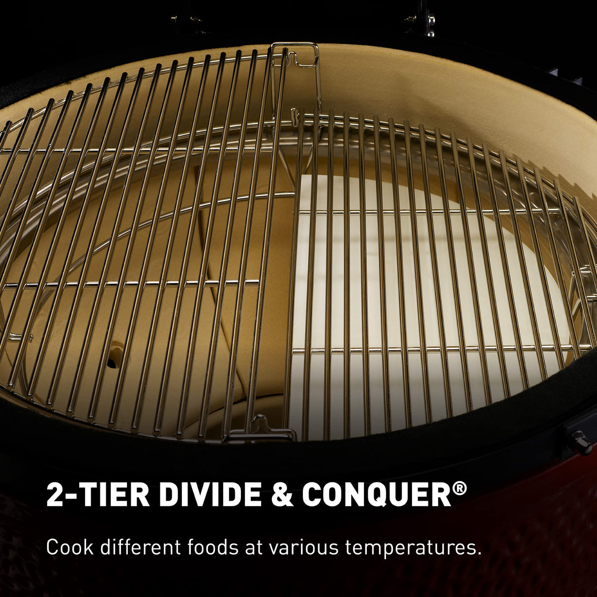 Kamado Joe® Classic Joe™ I Premium 18-inch Ceramic Charcoal Grill and Smoker in Red with Cart, Side Shelves, Grill Gripper, and Ash Tool. 250 Cooking Square Inches, 2 Tier Cooking System, Model KJ23RH Kamado Joe