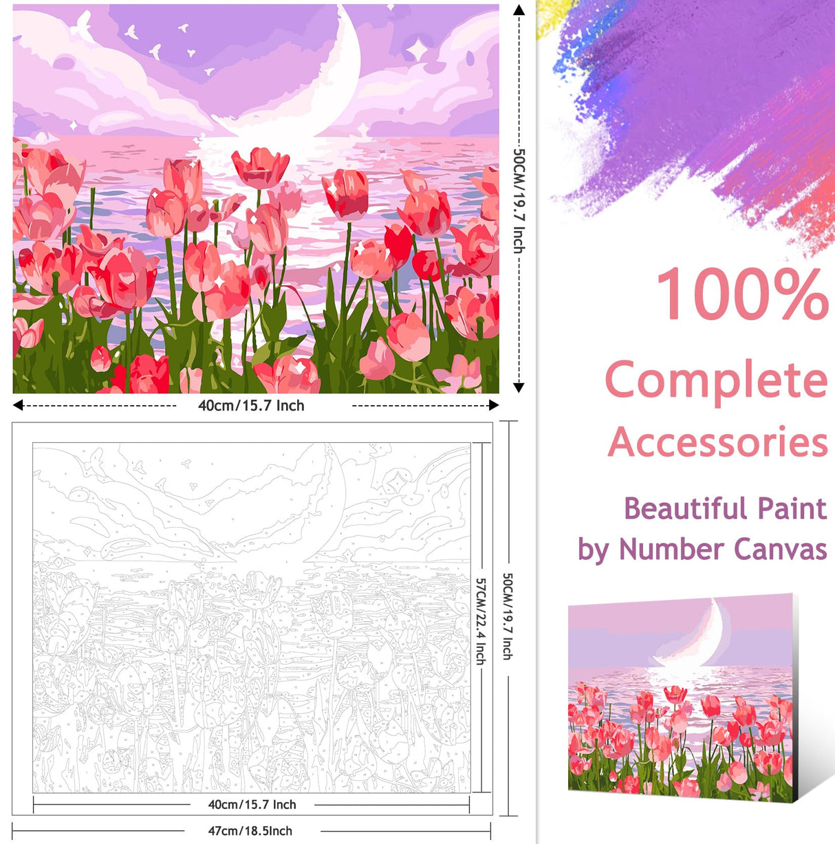 Yunnuo Paint by Numbers Kit for Adults, Tulip Flowers Paint by Number for Beginners, DIY Seaside Scenery Acrylic Number Painting on Canvas, Great Gifts Decor (16 x 20 Inch) Yunnuo