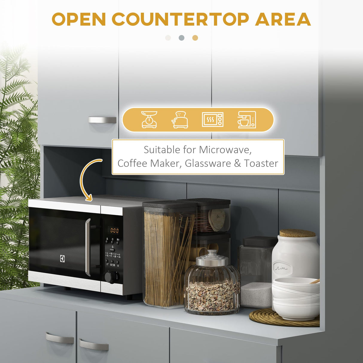 HOMCOM 71" Freestanding Buffet with Hutch, Kitchen Storage Cabinets, Pantry with 6 Doors, 3 Adjustable Shelves, and Drawer for Living Room, Gray HOMCOM