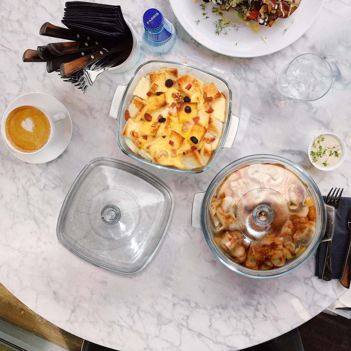 NUTRIUPS Small Glass Casserole Dish with Lid Oven Safe Casserole Dish Set 2 Pack(7.8in Square+8in Round), Microwave Safe Bowls With Lid Casserole Cookware NUTRIUPS