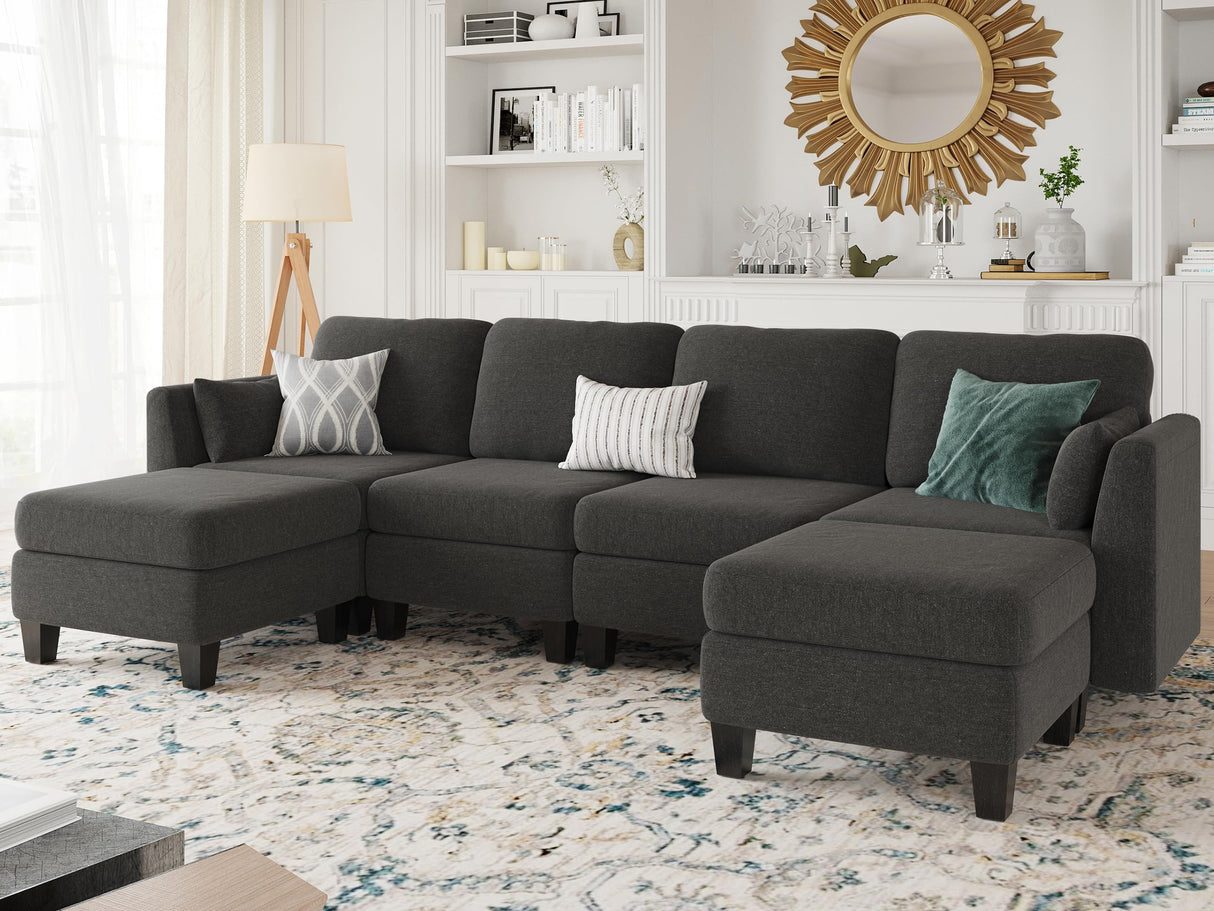 Huatean Home Modular Sectional Sofa, Convertible U Shaped Sofa Couch with High Density Memory Foam, 6 Seat Comfy Modular Sofa Couch for Living Room, Modern U Shaped Sectional Sofa, Dimgrey Huatean Home