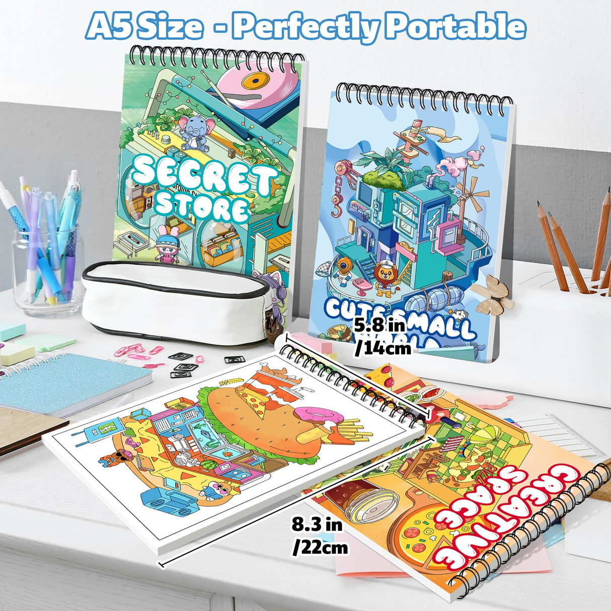 Elfew 4 Set Coloring Books for Teens & Kids 8-12, Stress Relieving & Therapeutic Coloring Book with 80 Cute Patterns, Anxiety Relief & Relaxation for Teens Adult Women