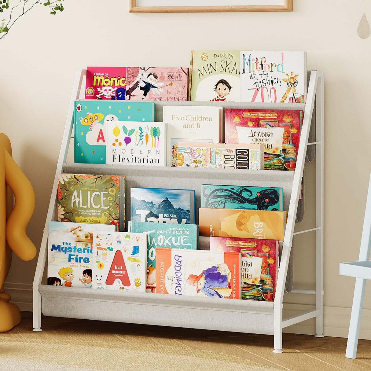 Aokitsink Kids Bookcases Montessori Bookshelf Nursery Book Shelves and Toy Storage Childrens Toddler Bookshelf Sturdy Metal Kid's Toy Storage Organizer for Kids' Rooms Playroom Kindergarten Aokitsink