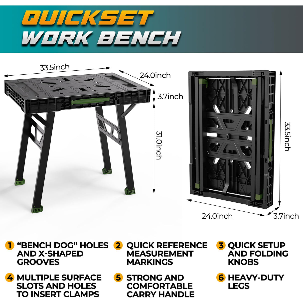 Express Folding Worktable, Easy Setup Portable Folding Workbench, 34" W x 24" D Lightweight Versatile Worktable with 1000 Lbs Load Capacity Work Benches for DIY Home Improvements Professional Worksite Turboforce